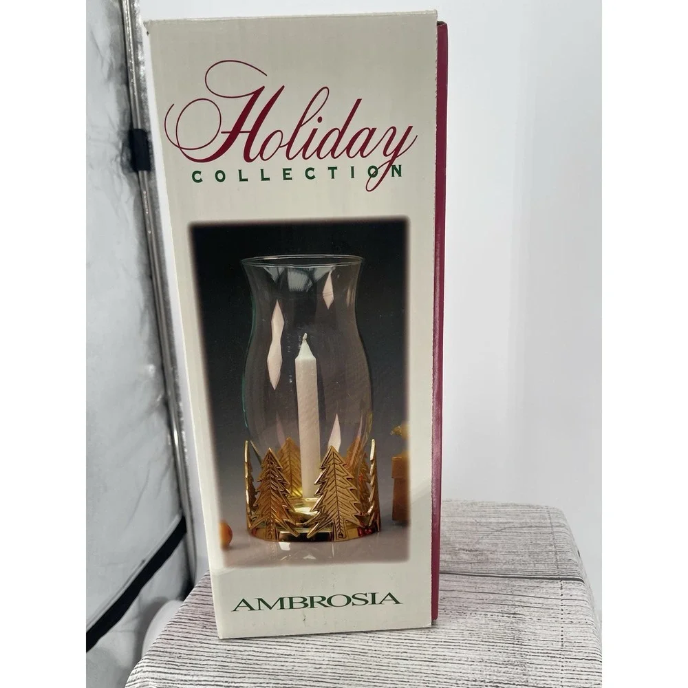 AMBROSIA HOLIDAY FORREST HURRICANE CHRISTMAS CANDLE BRASS‎ LAMP 12